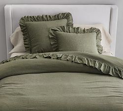 Open Box: Belgian Flax Linen Fringe Ruffle Duvet, Full/Queen - Loden