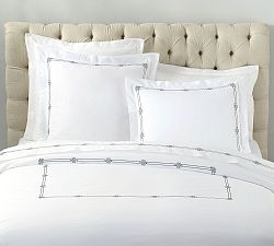 Open Box: Emilia Embroidered Organic Percale Duvet, Twin/Twin XL - Midnight