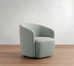 Open Box: Preston Upholstered Swivel Armchair, Basketweave Slub - Chambray