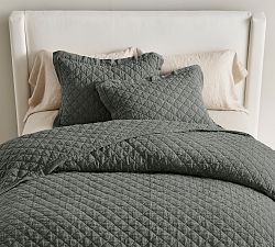 Open Box: Belgian Flax Linen Diamond Quilt, Twin/Twin XL - Dark Forest