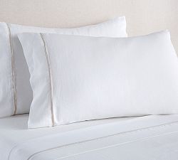 Open Box: Belgian Flax Linen Contrast Flange Pillowcases, Standard, Set of 2 - White/Natural