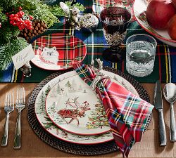 Enchanted Forest Stewart Plaid Appetizer Plates - Mixed Set of 4