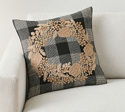 Geoffry Wreath Plaid Embellished Pillow