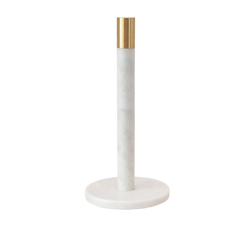 Modern Marble and Brass Paper Towel Holder - White