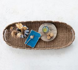 Decorative Scalloped Rattan Tray with Handles