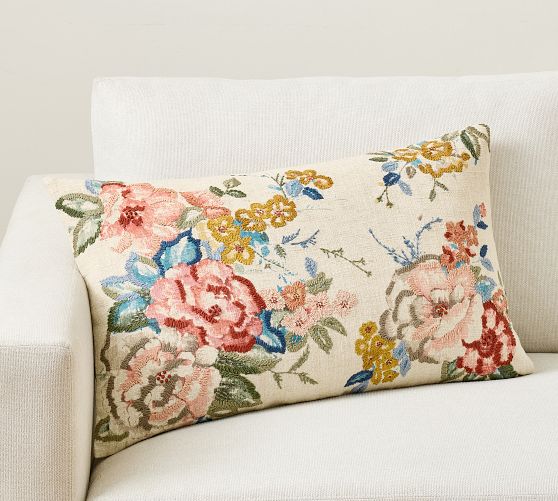 Carina Floral Embroidered Lumbar Pillow
