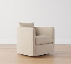 Open Box: Ayden Barrel Arm Leather Swivel Armchair (32") - Nubuck Sand