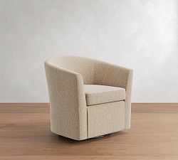 Open Box: Hyde Upholstered Swivel Armchair - Performance Heathered Basketweave Oatmeal