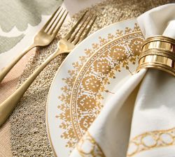 Gold Diya Pattern Stoneware Salad Plates - Set of 4