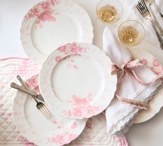LoveShackFancy Rose Porcelain Dinner Plates - Set of 4 by Pottery Barn