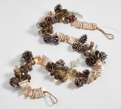 Pinecone &amp; Wood String Lights Garland