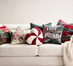 Holly Berry Embroidered Lumbar Pillow