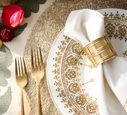 Gold Diya Pattern Stoneware Salad Plates - Set of 4