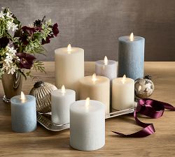 Premium Flickering Flameless Wax Pillar Candle - Salt Washed