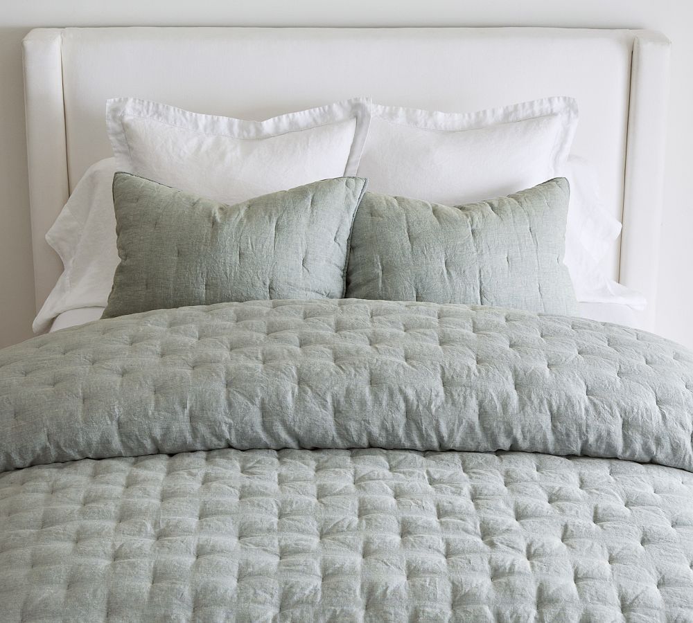 Belgian Flax Linen Tufted Quilt - King, Mineral Blue
