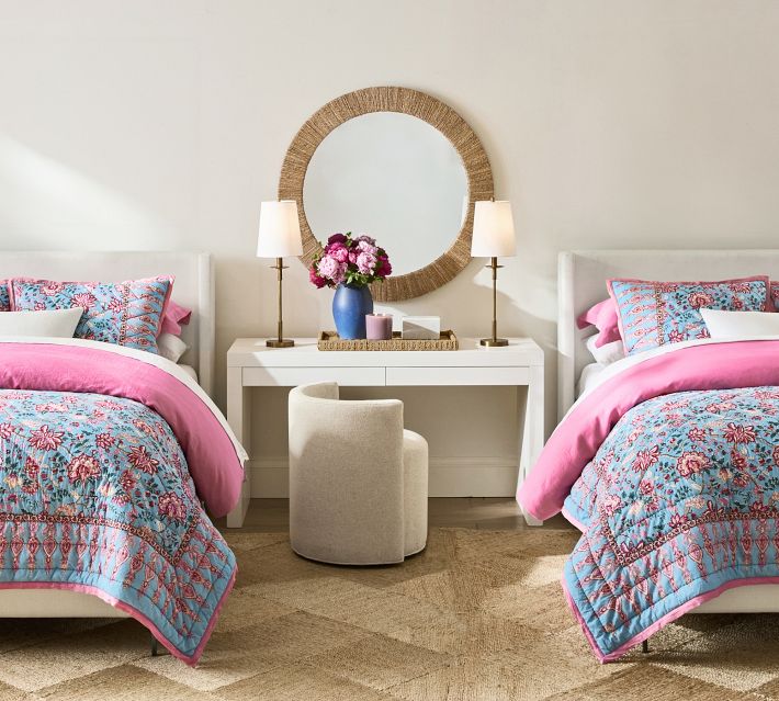Couette Pottery Barn Teen Skylar Full/Queen Rose Bleu Or – Occasion