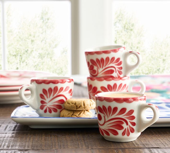 Puebla Porcelain Espresso Cups, Set of 4 - Yellow/White | Pottery Barn