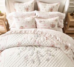 LoveShackFancy Floral Bow Patchwork Embroidered Quilt
