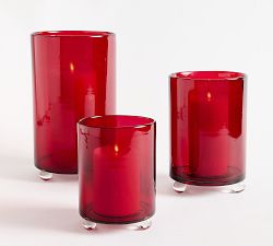 Ruby Red Glass Hurricane Candle Holder