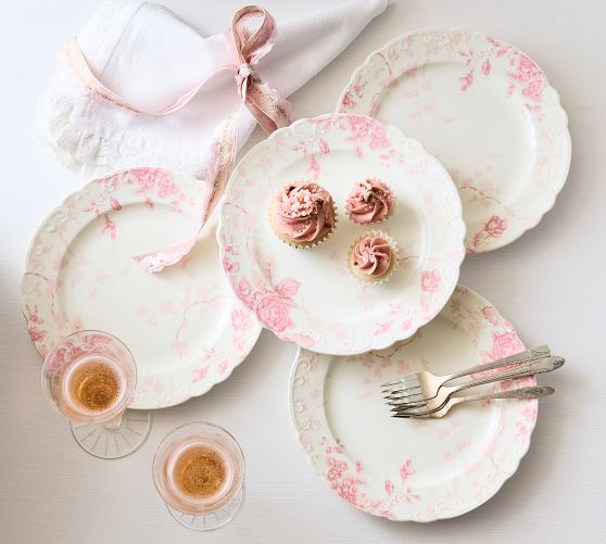 LoveShackFancy Rose Porcelain Salad Plates - Set of 4 by Pottery Barn