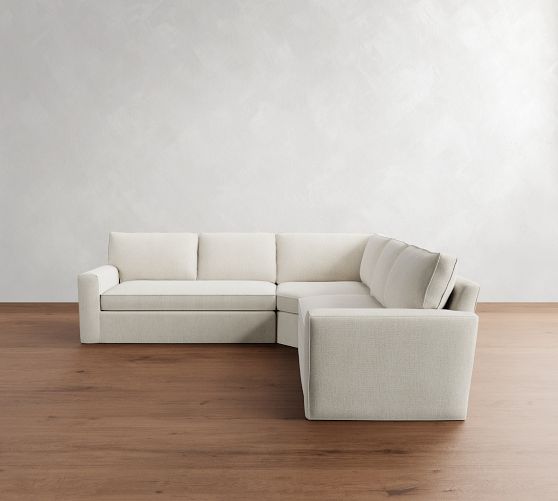 Pearce Square Arm Slipcovered 3-Piece L-Shaped Wedge Sectional (118"-126.5") by Pottery Barn