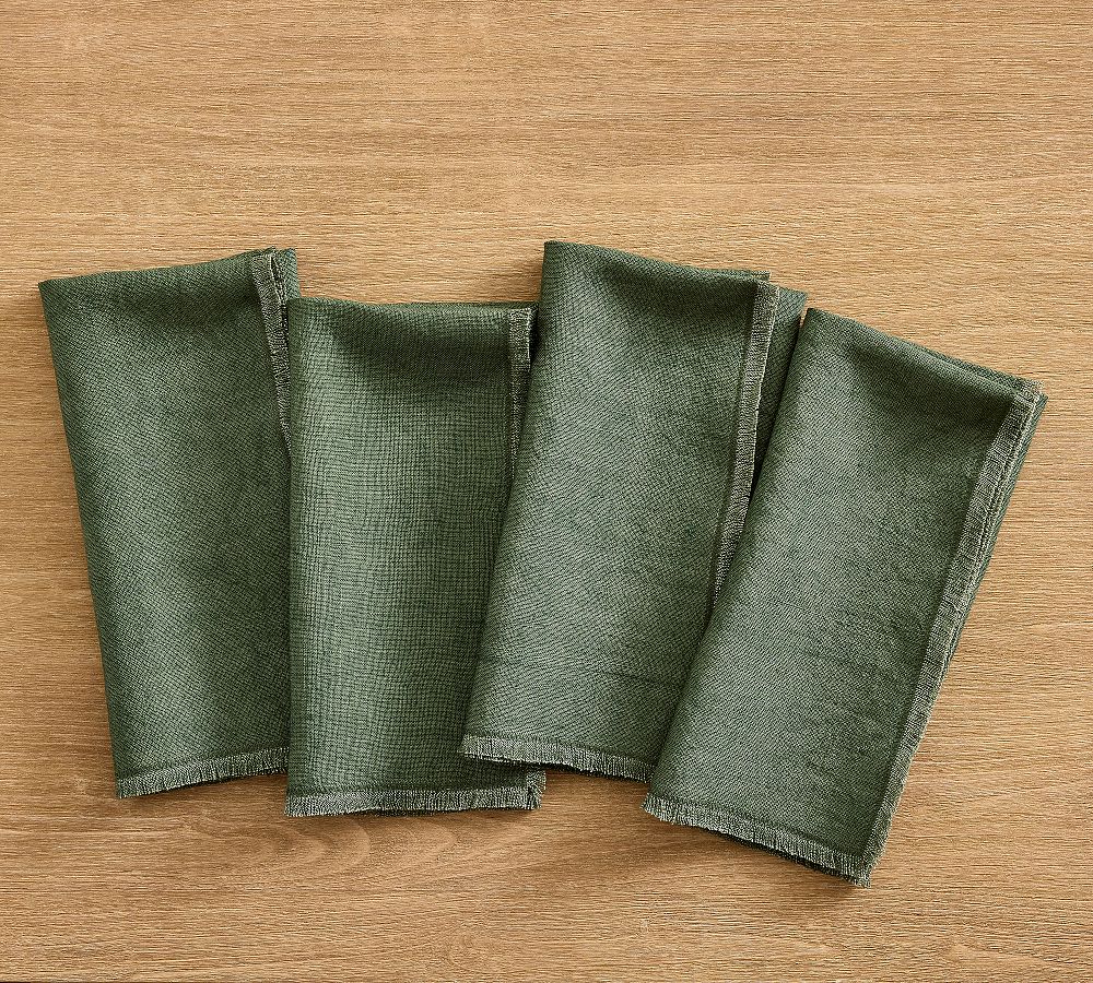 Frayed Oversized Linen Napkins - Set of 4 - Set of 4 - Hunter Green