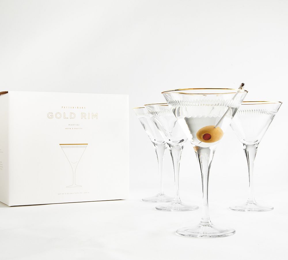 Etched Gold Rim Martini Glasses - Set of 4 - Set of 4