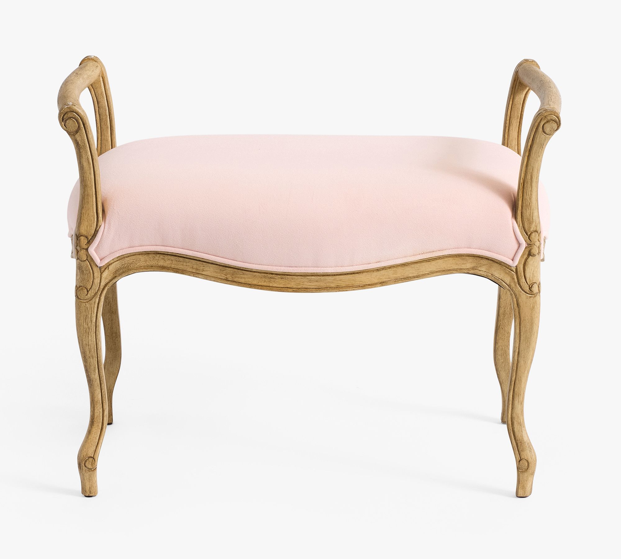 pink upholstered stool product photo with white background
