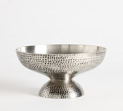 Open Box: Hammered Pedestal Bowl - Silver