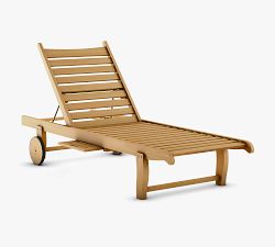 Ardine Teak Outdoor Single Chaise Lounge with Wheels
