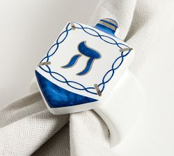 Dreidel Stoneware Napkin Rings - Set of 4