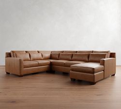 York Square Arm Deep Seat Leather 4-Piece Chaise Sectional (125")