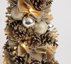 Lit Burlap Pinecone Tree
