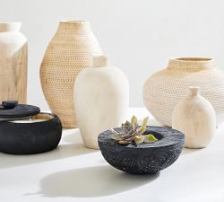 Shallow Carved Handcrafted Wood Decorative Bowl