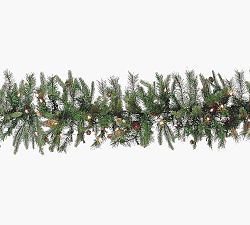 Faux Oversized Rocky Mountain Garlands With Clear Lights - Set of 2