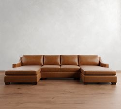 York Slope Arm Leather Double Chaise Sectional (112"-132")