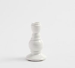 Open Box: Handcrafted Emery Ceramic Taper Candle Holder, Small, 5.25"H - White