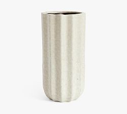 Open Box: Modern Rustic Fluted Outdoor Planter, Tall (15.75"D x 31.5"H) - White