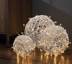 White Lit Vine Silver Spheres - Set of 3