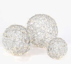 White Lit Vine Silver Spheres - Set of 3