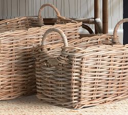Handwoven Rattan Rectangular Baskets - Set of 2