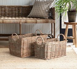 Handwoven Rattan Rectangular Baskets - Set of 2