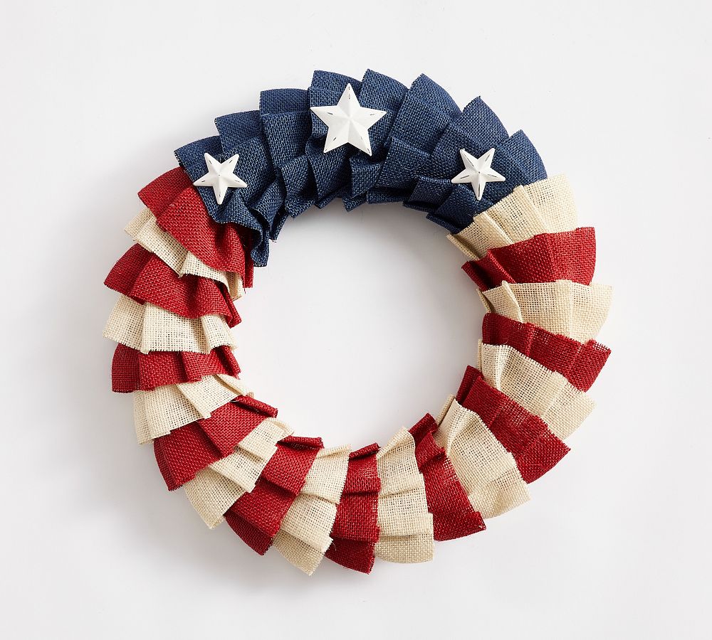 Liberty Handcrafted Burlap Wreath - 16", Red/White/Blue