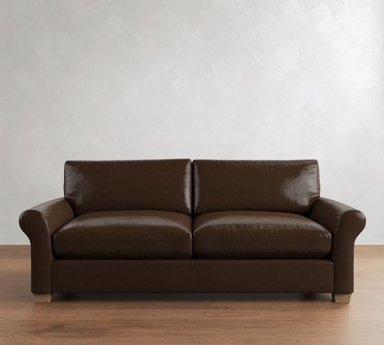 PB Comfort Modern Roll Arm Leather Sofa (67"-121") by Pottery Barn
