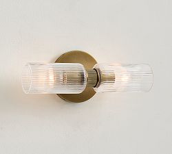 Cooper Ribbed Glass Short Tube Double Sconce (12")