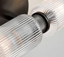 Cooper Ribbed Glass Short Tube Double Sconce (12")