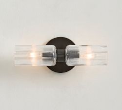 Cooper Ribbed Glass Short Tube Double Sconce (12")