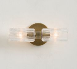 Cooper Ribbed Glass Short Tube Double Sconce (12")
