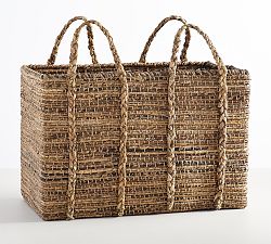 Open Box: Wynne Handwoven Low Rectangular Coil Abaca Basket With Handle