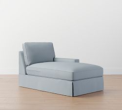 Open Box: PB Comfort Square Arm Right Chaise Slipcover, Box Edge - Performance Brushed Heathered Weave Chambray
